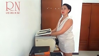 Sexy Secretary Regina Noir'S Solo Show On Mfp Security Camera In Office
