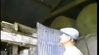 סקס קבוצתי צרפתי עם נערת עיר צעירה וחקלאי מנוסה