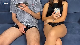 Stepbrother Joins Stepsister For A Steamy Solo Session, Leading To A Handjob And Mutual Orgasm